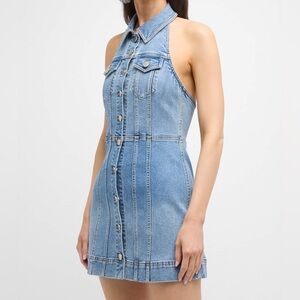 Alice + Olivia Kendall Denim Halter Mini Dress Size 12 Ivy Blue Festival Western